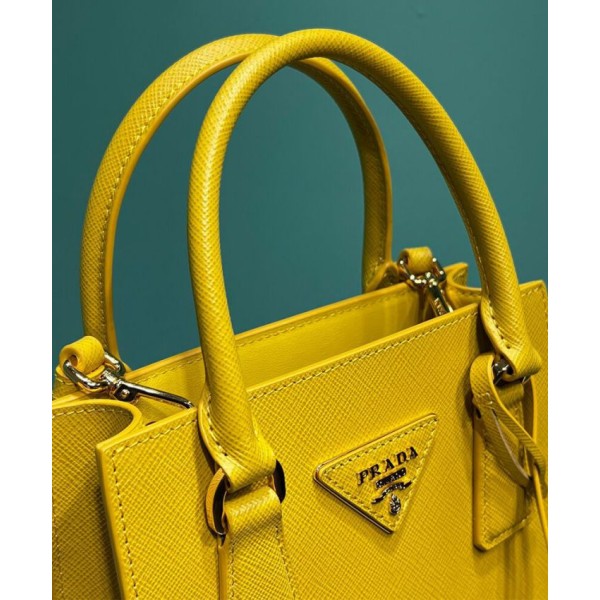 Replica Borsa Prada Saffiano Gialla doppio manico e tracolla staccabile 1BA358 Imitazioni Outlet Online