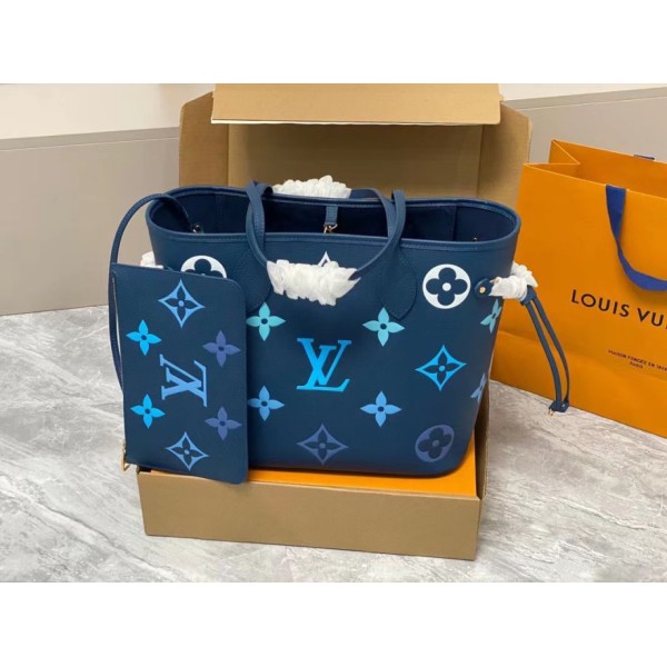 Replica Borsa Louis Vuitton Neverfull MM M46514 Monogram Empreinte Blu Imitazioni Outlet Online Italia