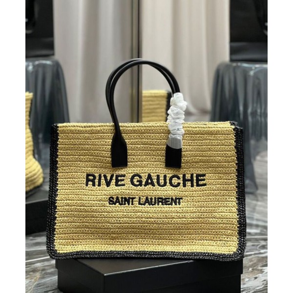 Replica Borsa Tote YSL Saint Laurent Rive Gauche In Rafia E Pelle Albicocca Outlet Online Italia