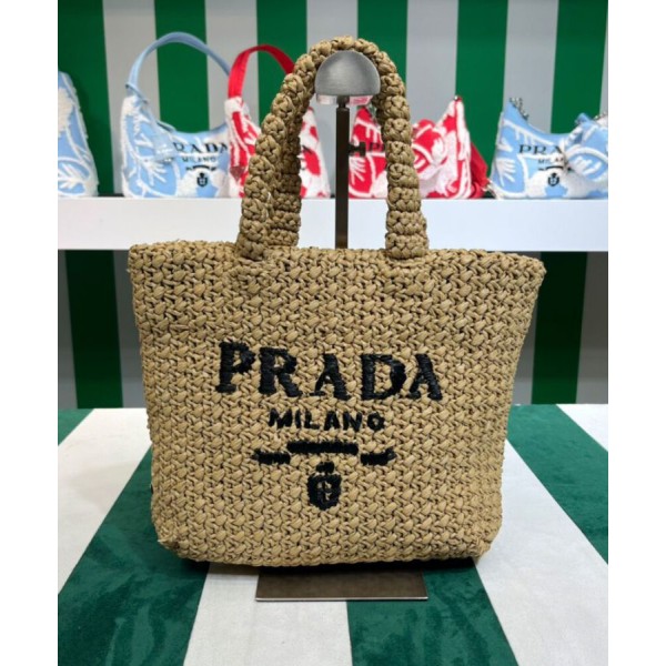 Replica Borsa tote Prada piccola in rafia Albicocca Imitazioni Outlet Online