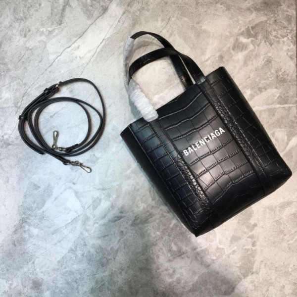 Replica Borsa Balenciaga Everyday XXS vitello stampa coccodrillo nero lucido Imitazioni Outlet Online Italia