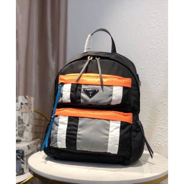 Replica Zaino in tessuto tecnico stampato Prada 2VZ025 arancione Imitazioni Outlet Online Italia