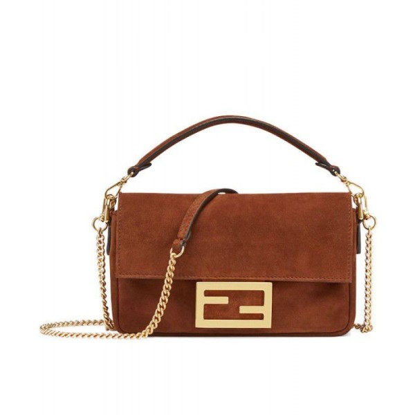 Replica Borsa Fendi Mini Baguette in pelle scamosciata 8BS017 Caffe Imitazioni Outlet Online Italia