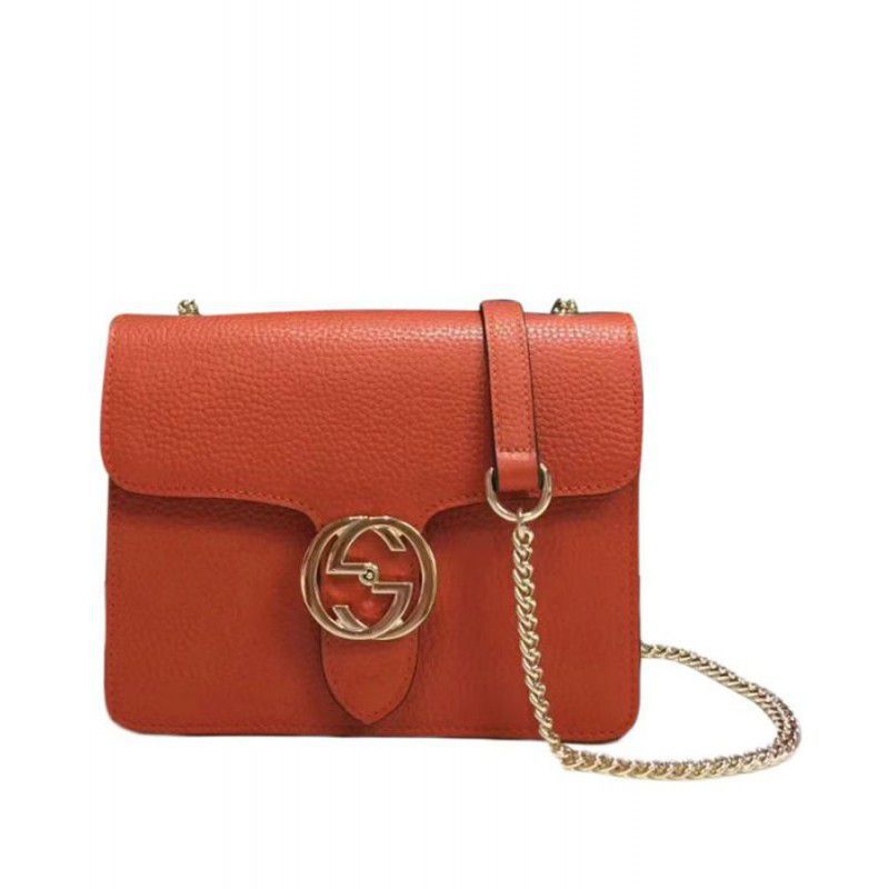 False Gucci Borsa a tracolla in pelle con catena ad incastro 510304 arancione Imitazioni Outlet Online