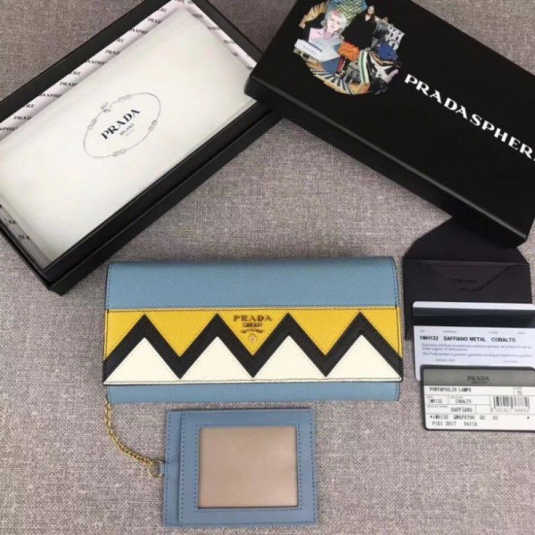 Replica Prada Saffiano flap Portafoglio decorated Con multicolored Greek key motif Yellow Imitazioni Outlet Online Italia