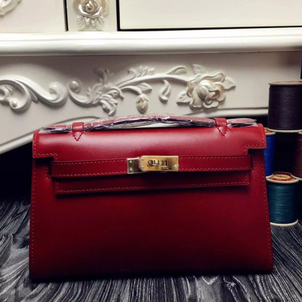 Replica Borse Hermes Kelly Pochette In Red Box in pelle di vitello Falso Outlet Online