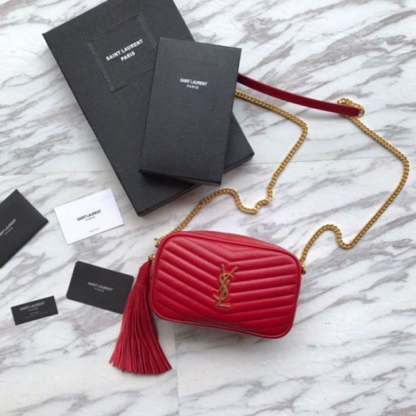 Replica Borsa a catena LouLou YSL Saint Laurent rossa Imitazioni Outlet Online Italia